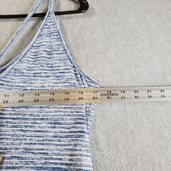 Gap Dress Womens Medium Blue Striped Tank Double Straps V Neck Back Drawstring - Picture 3 of 11